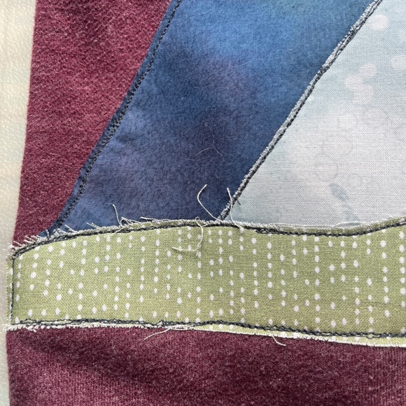 Upcycled Applique Mountain Scene Quarter Zip Sweatshirt XL Cottagecore Cabincore - Picture 5 of 6